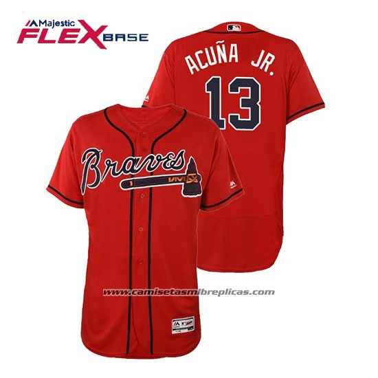 Camiseta Beisbol Hombre Atlanta Braves Ronald Acuna Jr. Flex Base Autentico Collezione Alterno 2019 Rojo